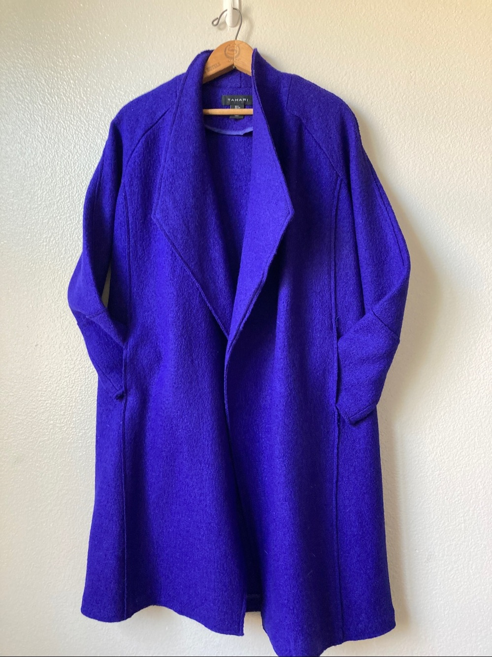 Tahari Wool Blend deconstructed bold Vibrant Purple open front coat jacket sz S